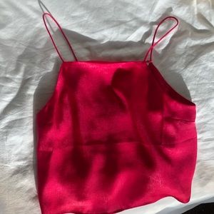 Hot pink satin crop top